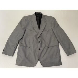 Circle S Mens Gray Houndstooth Polyester Western Sportcoat Jacket Blazer 50R